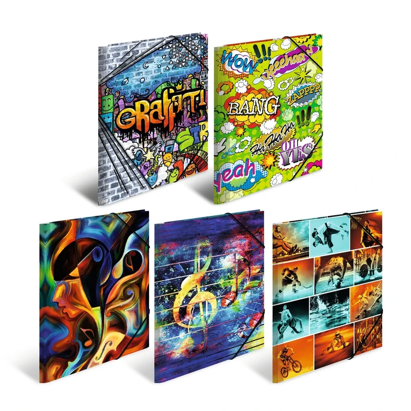 HERMA Collector's Folders A3 Design Set, Pack of 10, Children's Plastic Corner Folder with Art Motif, Elastic Band, Inner Flaps and Inner Print for Boys and Girls