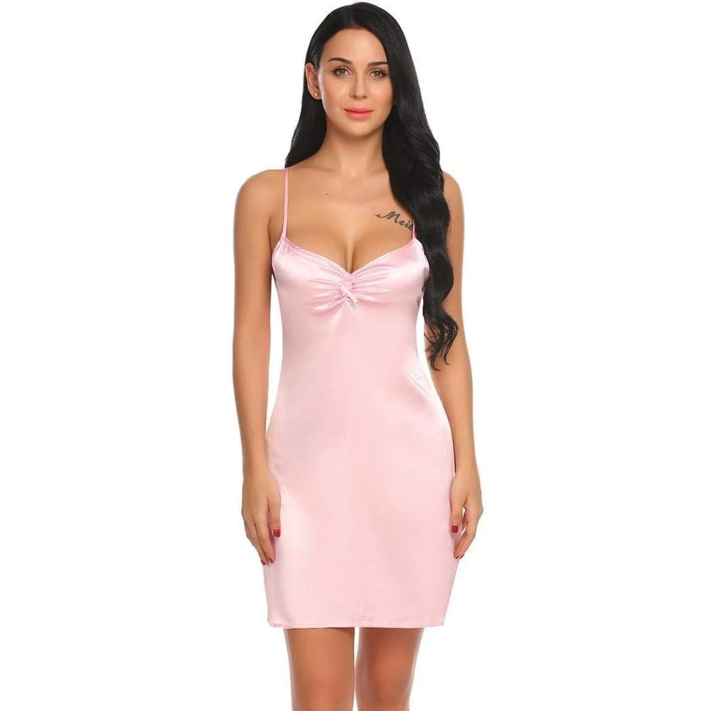 Women's Erotic Sleepwear Women's Erotic Baby Dolls Nightgown Sleepwear Stain Cross Sexy Backless Lingerie Babydoll Women Nightwear V-Neck Strap Chemise Sleepwear-Pink_S