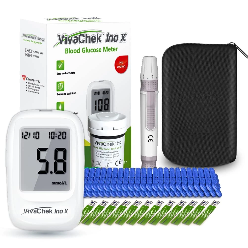 VivaChek Diabetes Test Kit, NSH-Approved Blood Sugar Monitor with Ketone and Hypo Warning, 900 Memory, Blood Glucose Monitor with Test Strips x 50 and Lancet x 50 -in mmol/L