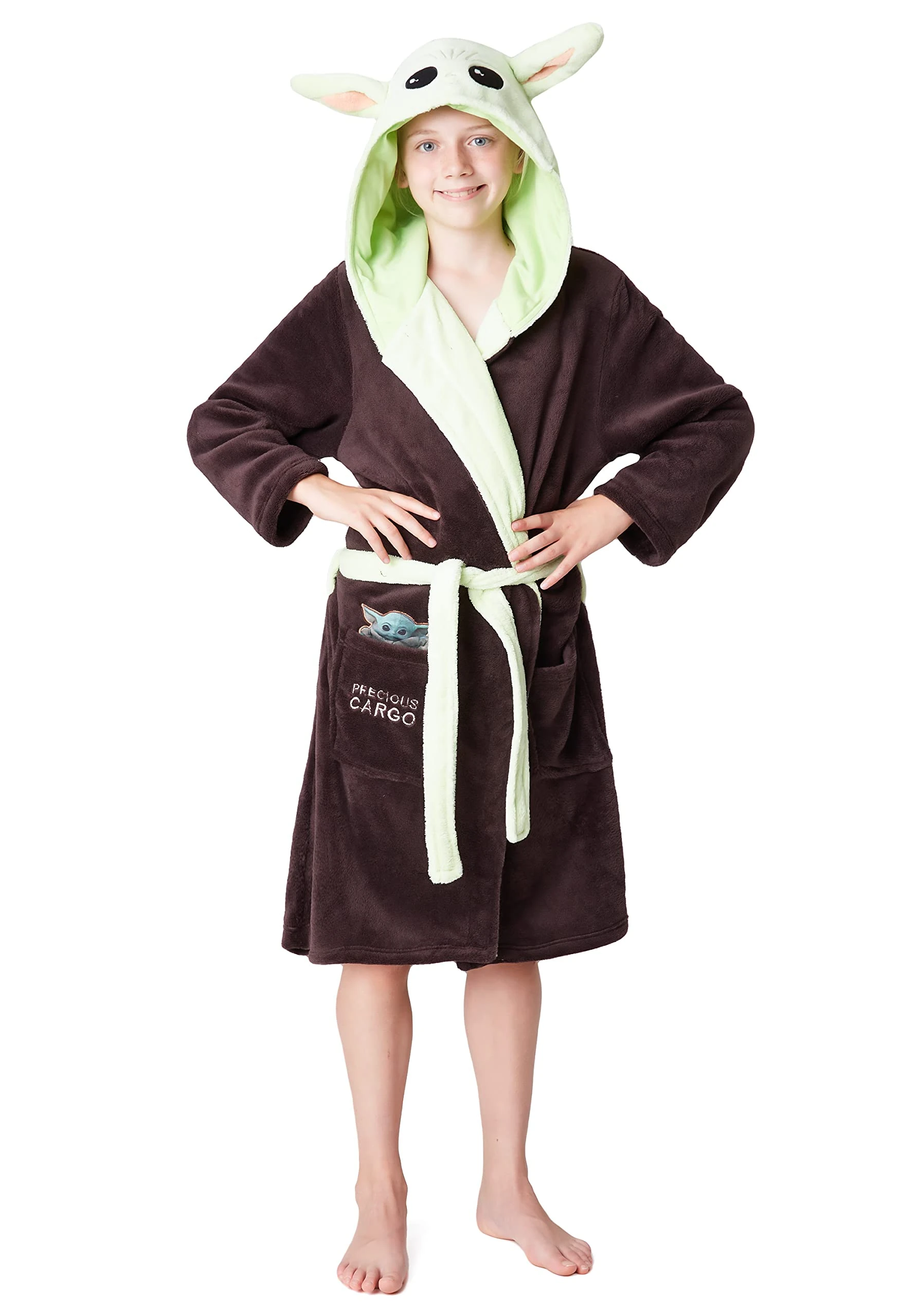 Star Wars Baby Yoda Kids Dressing Gown, The Mandalorian Boys Bathrobe for 4 To 14 Years (Brown/Green, 9-10 Years)