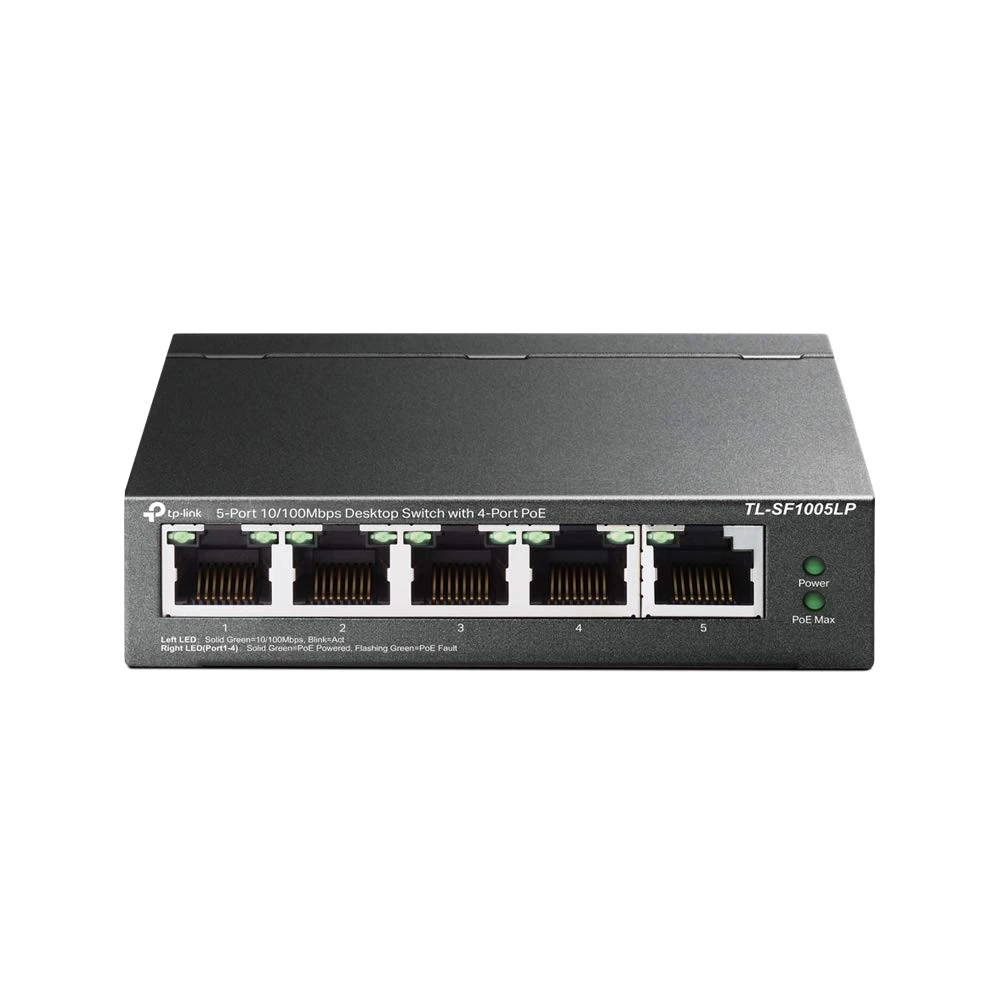 TP-Link TL-SF1005LP 5 Port 10/100Mbps PoE Switch, 4 PoE Ports, Transmission Distance Up to 250m, Desktop Network Switch, Plug & Play, Sturdy Metal Case, Fanless, Extend & Priority Mode,Auto Recovery