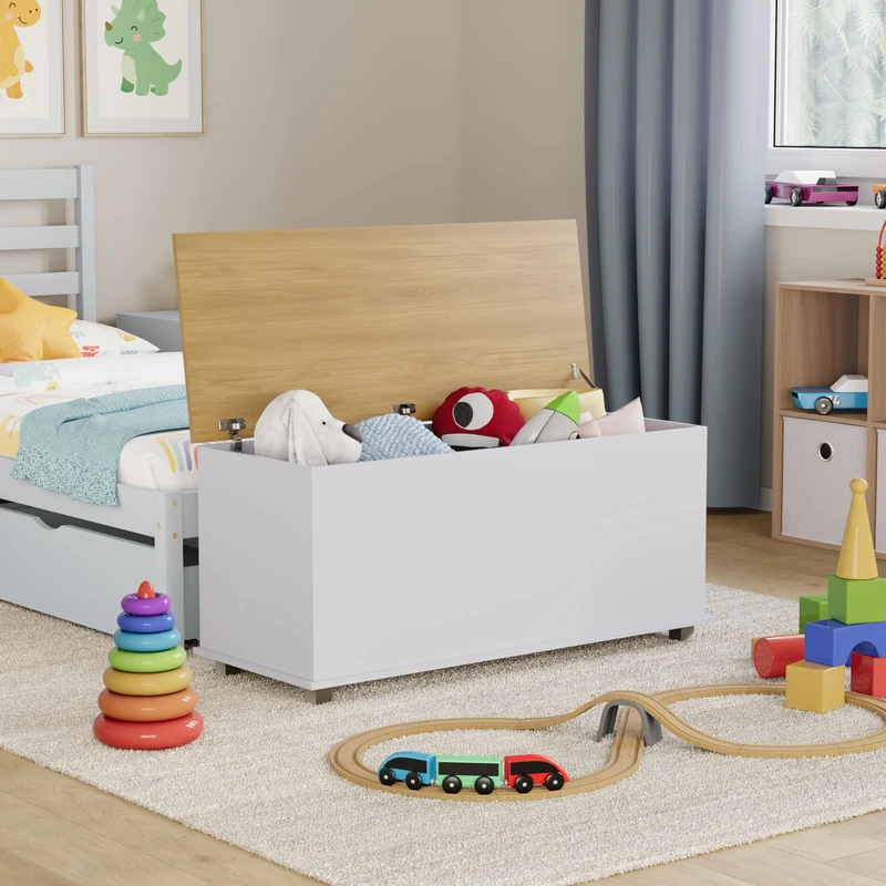 Vida Designs Arlington Toy Box, Wood in White, 100x40x48cm - Storage Ottoman with Lift-Up Lid, Ideal for Toys, Bedding & Footstool Use
