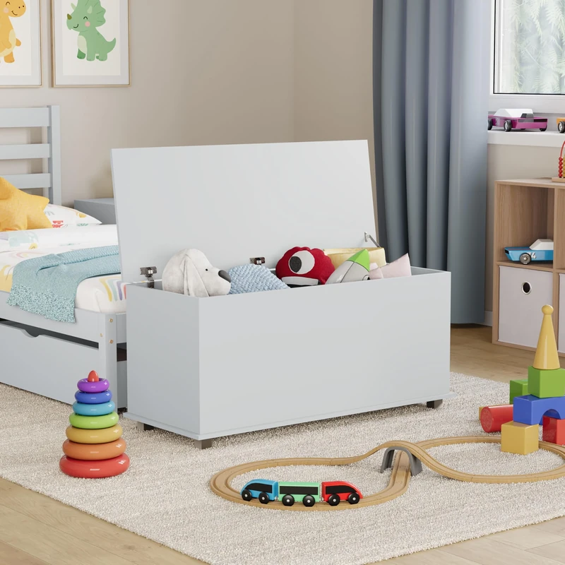 Vida Designs Leon Toy Box, Wood in White, 100x40x48cm - Storage Ottoman with Lift-Up Lid, Ideal for Toys, Bedding & Footstool Use