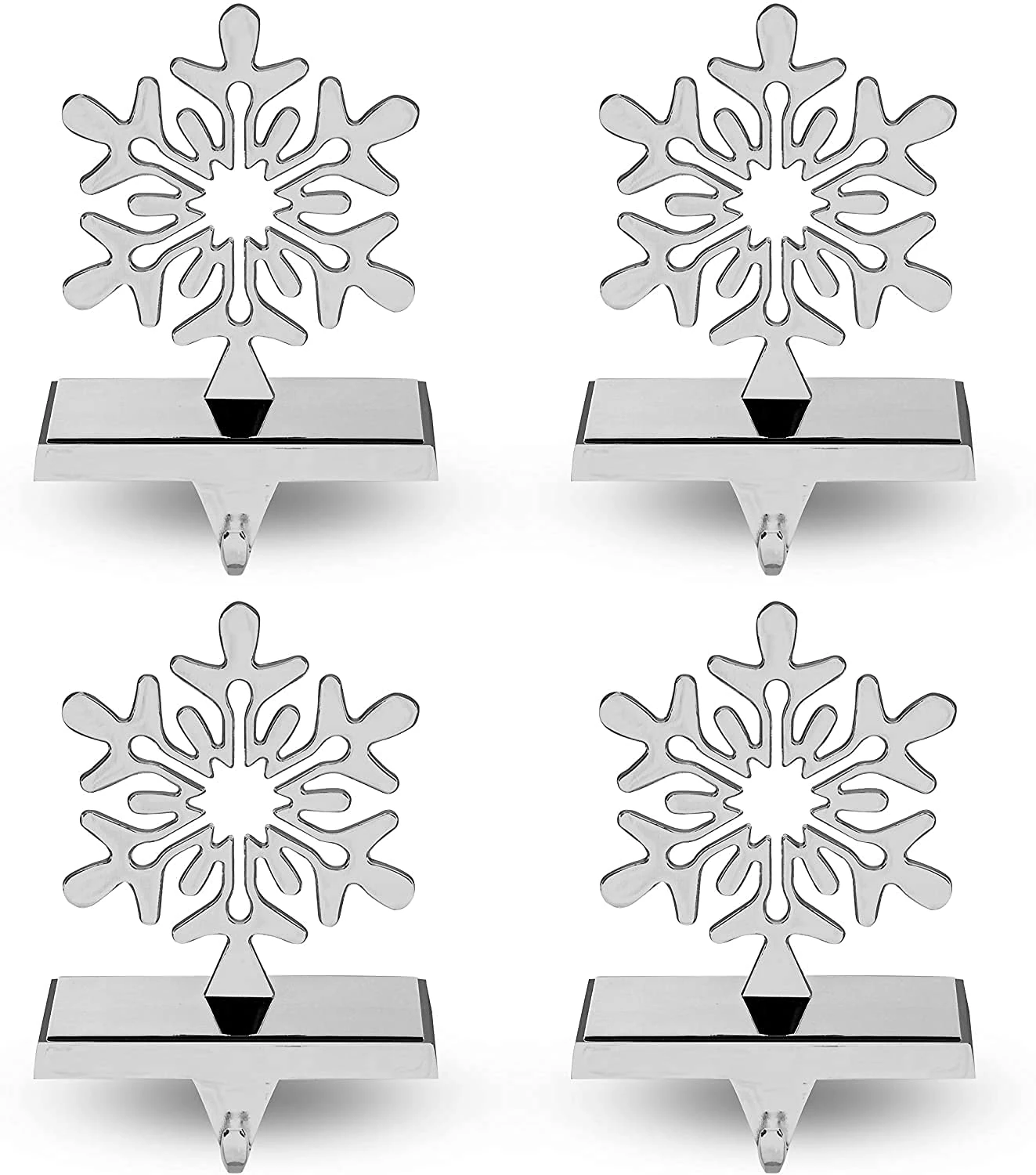 Season 4 Sparkles 4 Pieces Snowflake Stocking Holder Perfect for Hanging Stockings - Sturdy Christmas Stocking Holders for Fireplace Mantle as The Essential Christmas Decor