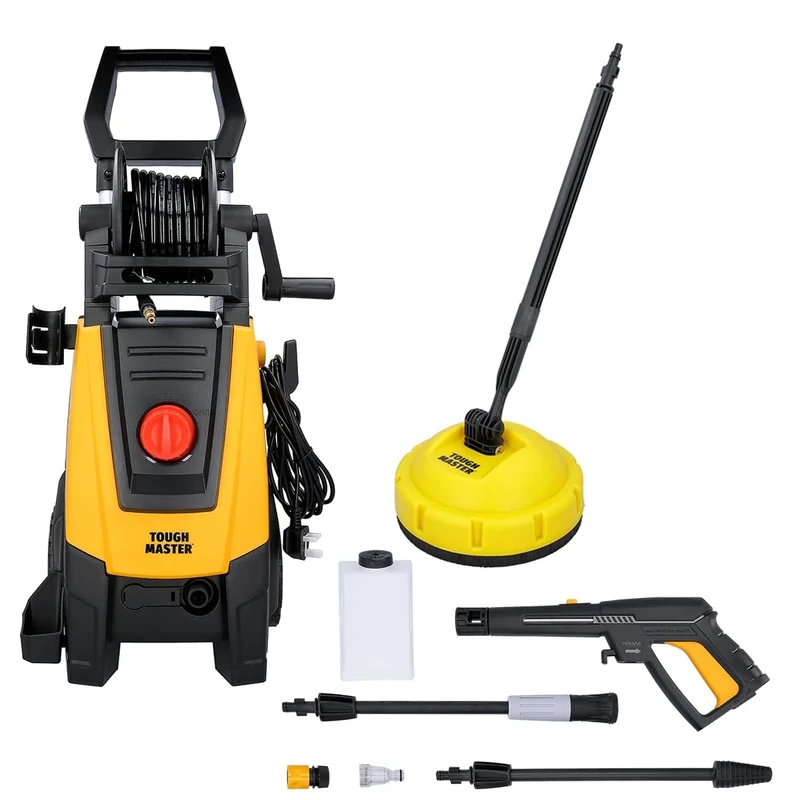 TOUGH MASTER Pressure Washer 160 Bar 2000W Flow Rate 450 L/H with Patio Cleaner Turbo Nozzle Auto Stop System 6M Hose High Compact Portable Jet Washer For Car Patio Garden Furniture
