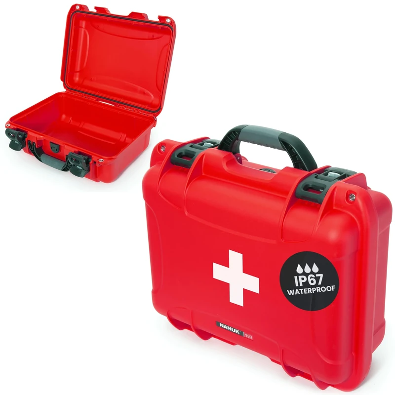 NANUK 920 Waterproof First Aid Box Empty – Durable, Medical First Aid Organizer Case, IP67-Rated, Dustproof, Impact-Resistant, and Floats (7.4" x 4.9" x 3.1") – Red