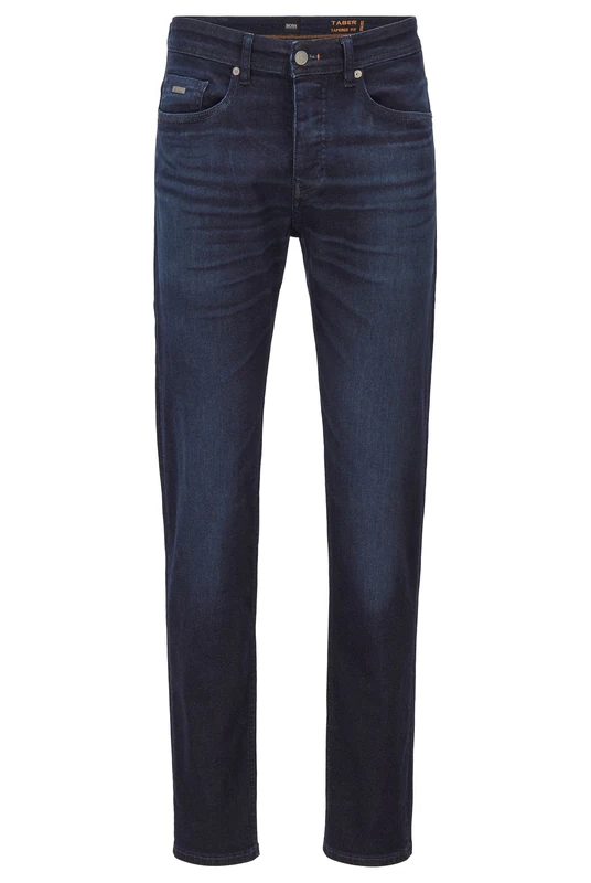 BOSS Mens Taber BC-P Tapered-fit Jeans in Dark-Blue Super-Stretch Denim - Image 1