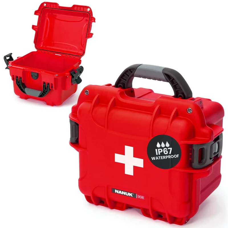 Nanuk 908 Waterproof First Aid Prepper Survival Gear Dust and Impact Resistant Case - Empty - Red (908-FSA9)