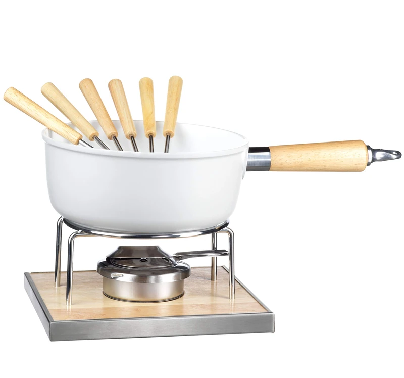 MÄSER 931889 Cheese 6 People, 9-Piece Complete Set for Swiss Fondue with Ceramic Coated Pot, in Beautiful Gift Box, Aluminum, White Brown