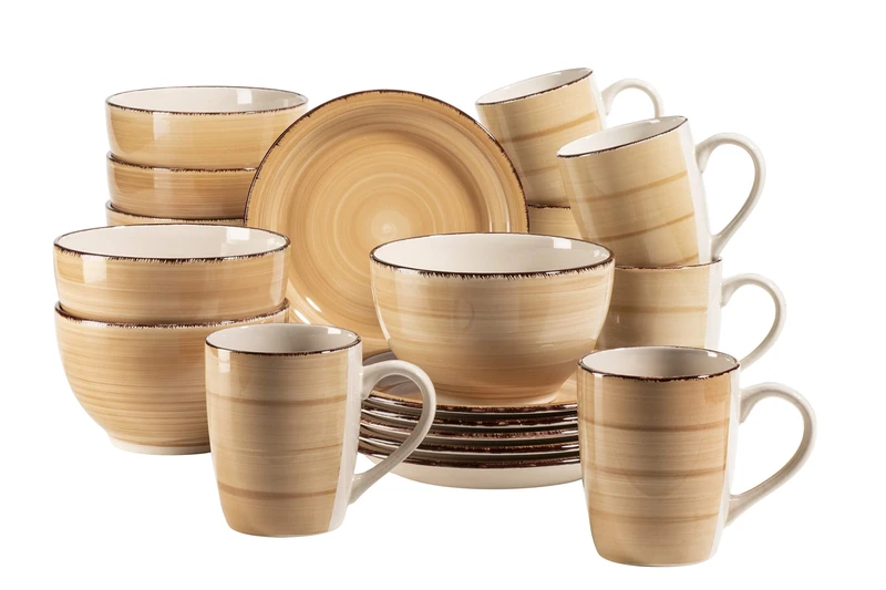 MÄSER Bel Tempo II Breakfast Set for 6 People Hand-Painted Ceramic 18-Piece Stoneware Beige (931765)