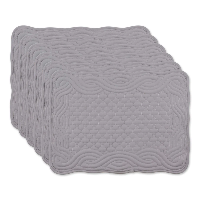 DII Quilted Farmhouse Collection Tabletop, Placemat Set, Gray, 6 Piece