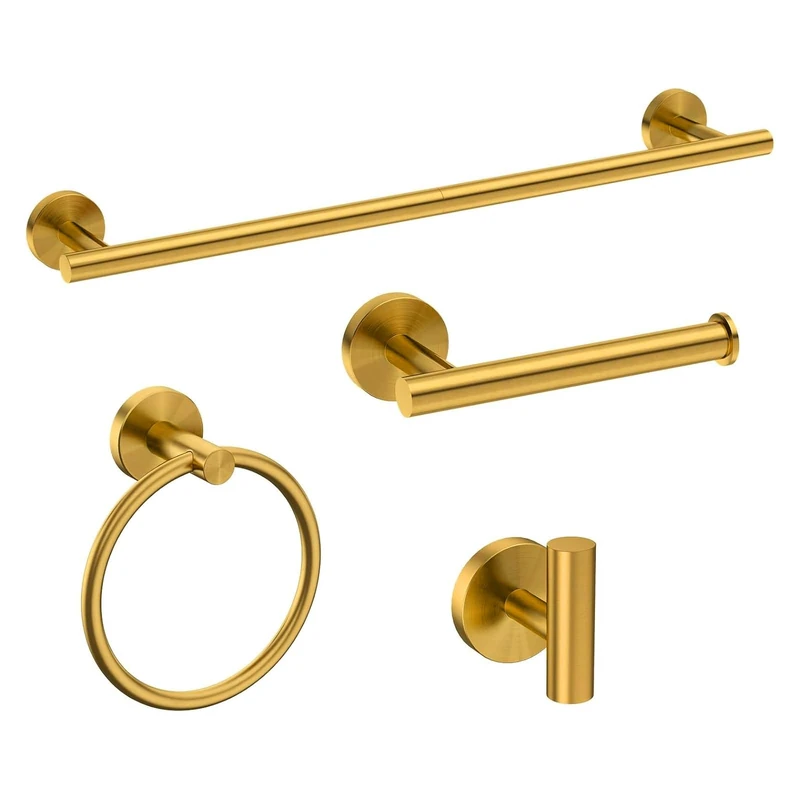 USHOWER Brushed Gold Bathroom Accessories Set, 24-Inch Towel Bar Set Wall Mounted, Durable SUS304 Stainless Steel Bathroom Hardware Set, 5-Piece