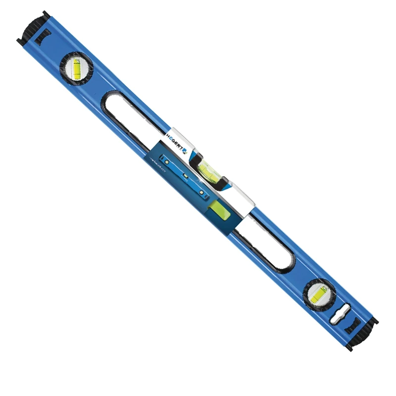 Högert Technik - Spirit Level 150 cm, Features 3 Levels: 0° / 45° / 90°, Aluminium Spirit Levels, Shock Absorbing end caps, Size: 150 x 5.65 x 2.1 cm, HT4M015