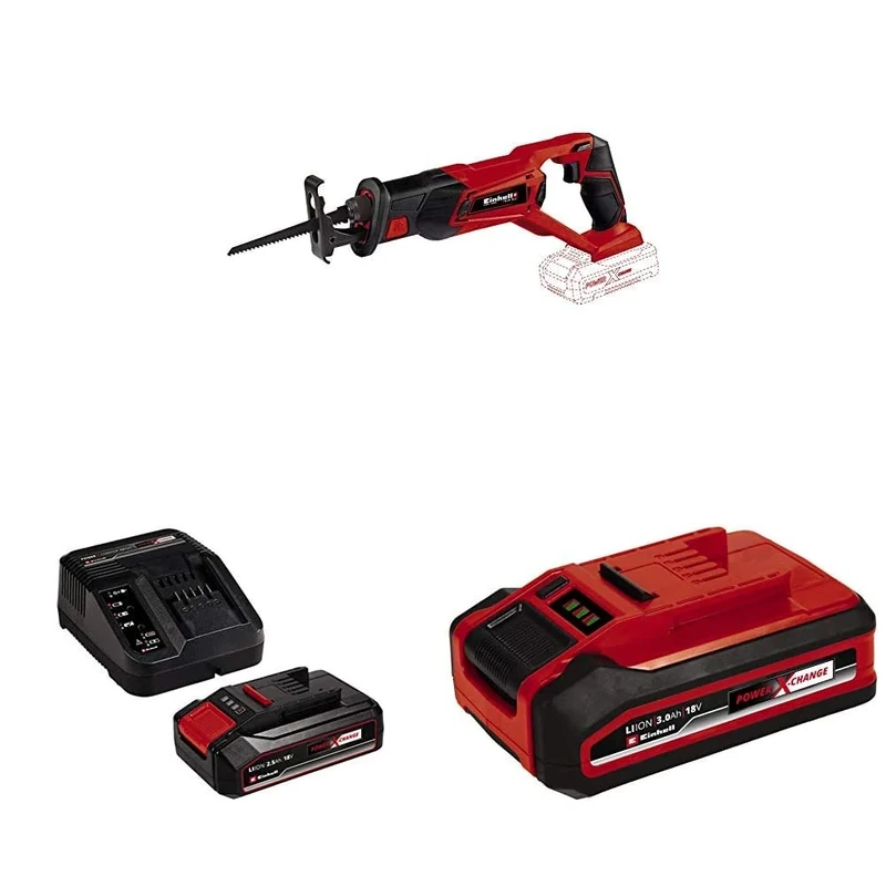 Einhell Cordless Universal Saw TE-AP 18 Li with Original Einhell 18V 2.5Ah Starter Kit Power X-Change with Original Einhell 18 V 3.0 Ah Power X-Change Plus