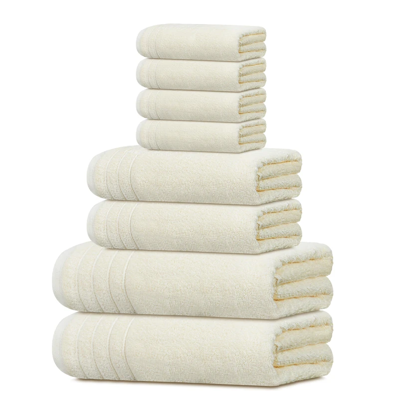 Tens Towels Pack of 8 Towels Set, 2 Extra Large Bath, 2 Hand, 4 Washcloths, 100% Cotton, Lighter Weight, Quicker to Dry, Super Absorbent, Perfect for Bathroom, Cream