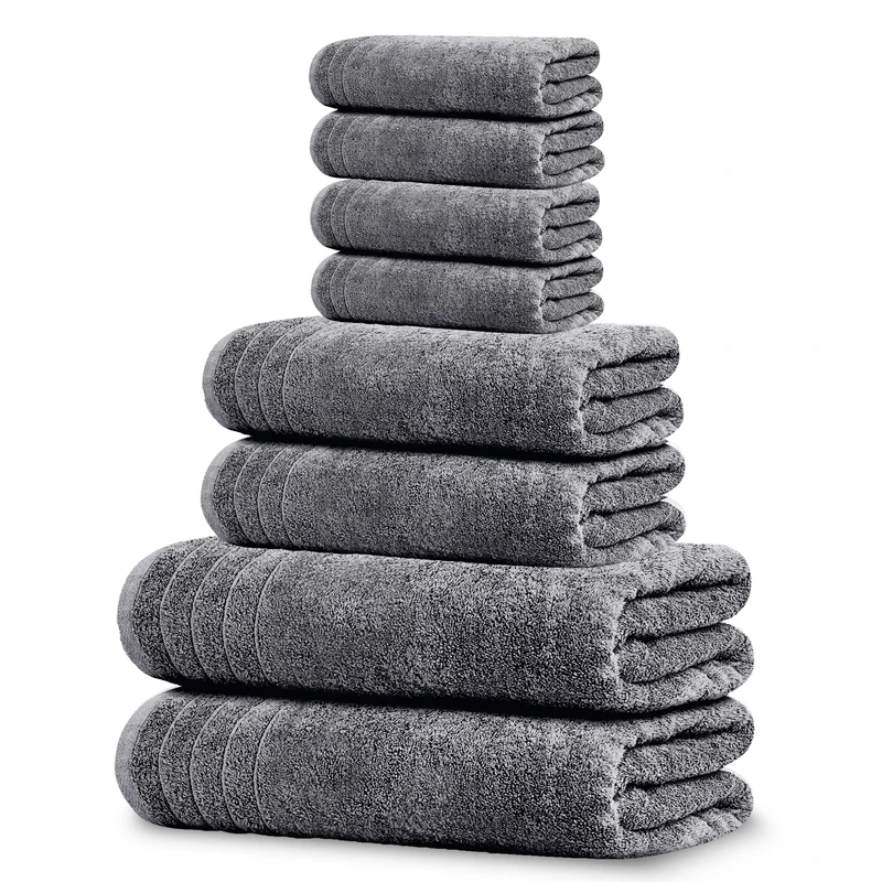 Tens Towels 8 Piece Towels Set, 2 Extra Large Bath Towels, 2 Hand Towels, 4 Washcloths, 100% Cotton, Lighter Weight, Quicker to Dry, Super Absorbent, Perfect Bathroom Towels Set (Dark Grey)