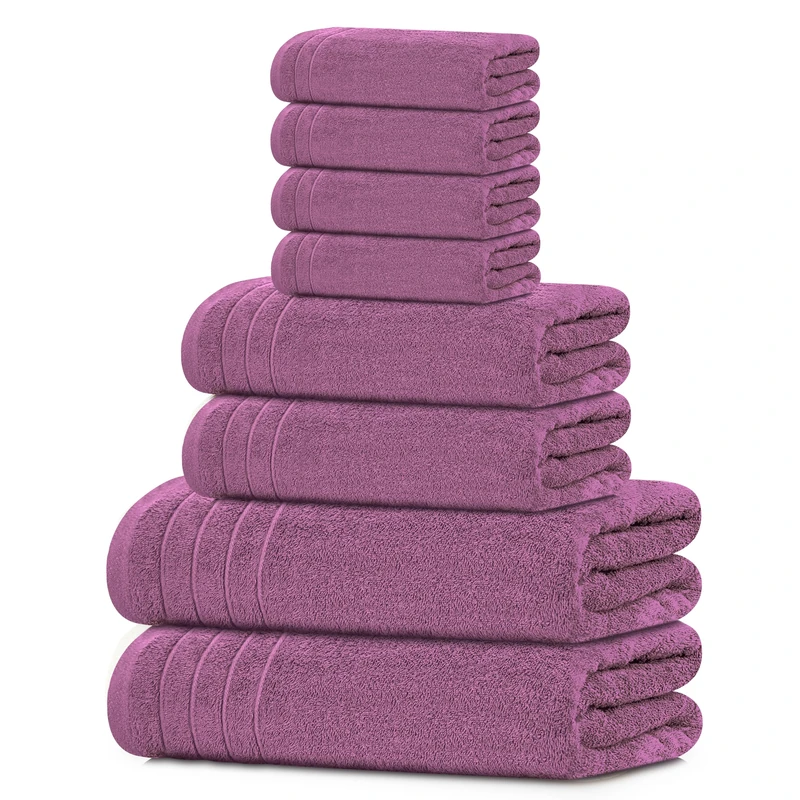 Tens Towels 8 Piece Towels Set, 2 Extra Large Bath Towels, 2 Hand Towels, 4 Washcloths, 100% Cotton, Lighter Weight, Quicker to Dry, Super Absorbent, Perfect Bathroom Towels Set (Purple)