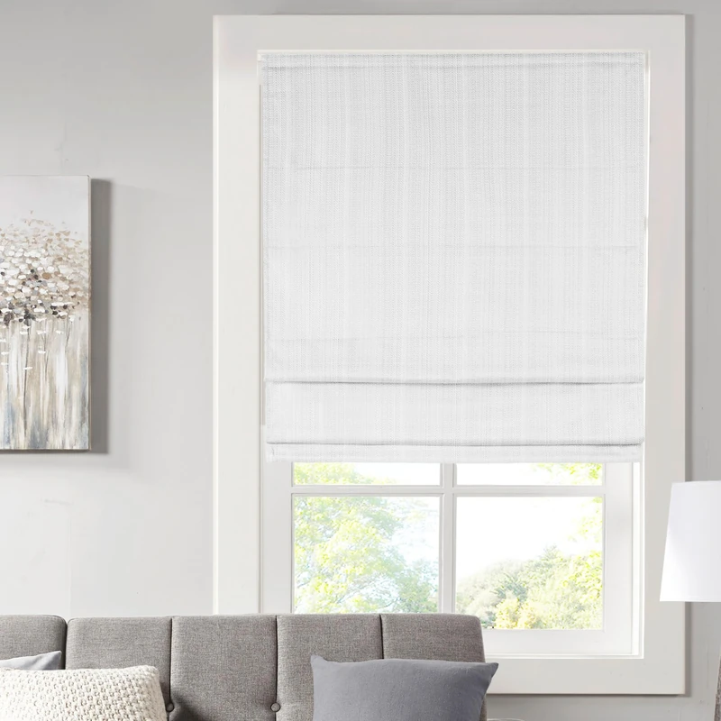 Madison Park Crazy Wireless Shutters Single Panel Fabric for Blackout Privacy Energy Efficiency Thermal Insulated Roller Shades for Bedroom Living Room 99x163cm White