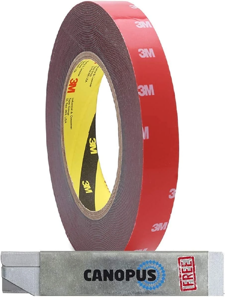CANOPUS Double Sided Heavy Duty Tape, 3M 4218P Waterproof 12.7 mm x 4.5 m, Thickness 1,2mm, for Automotive, LED Strips, Indoor, Outdoor Use