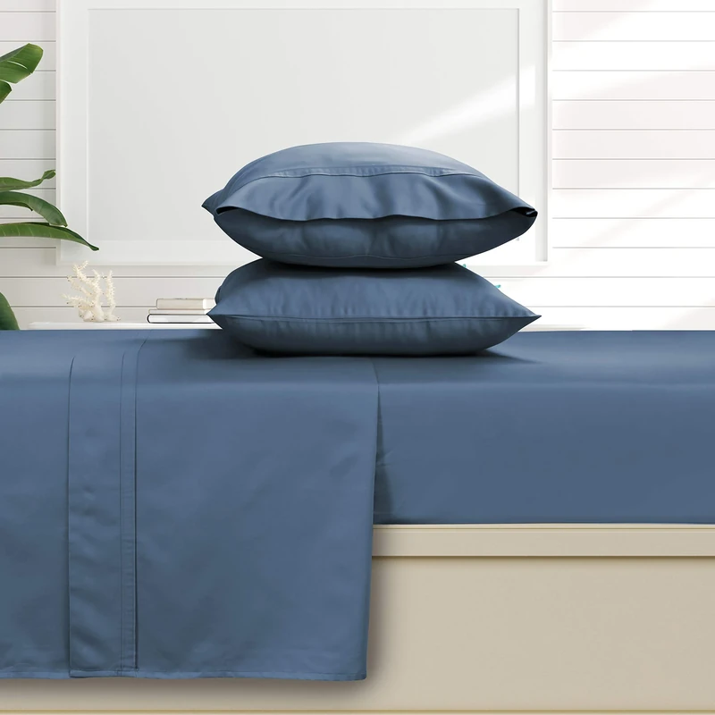Tribeca Living 500 Thread Count Egyptian Cotton 6-Piece King Sheet Set, Deep Pockets, Soft Sateen Weave, Midnight Blue