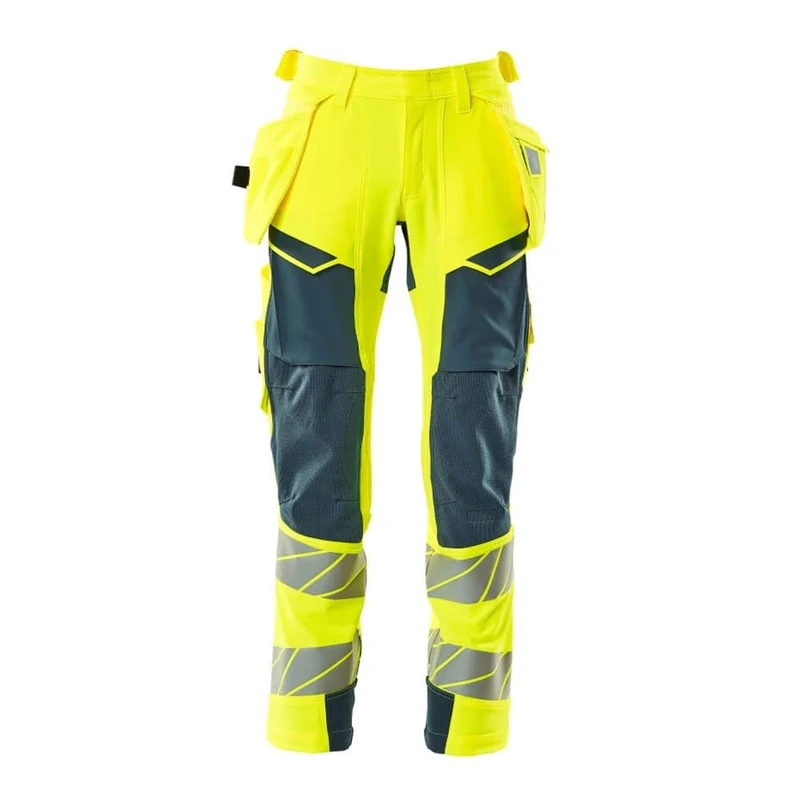 Mascot 19031-711-1744 Accelerate Safe Ultimate Stretch Trousers with Hanging Pockets, Water-Repellent, Two-Tone, Hi-Vis Yellow/Dark Petroleum, 82C66 Size