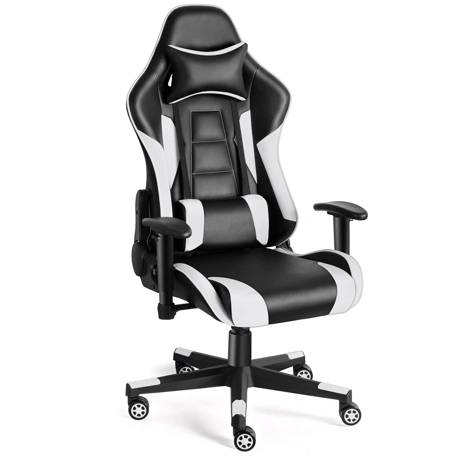 Twomaples Gaming Chair, Ergonomic Office Chairs, Home Games Racing Computer Desk Chairs for Adults & Teenagers, Adjustable Armrest, Height, Angle, 360° Swivel (Black/White)