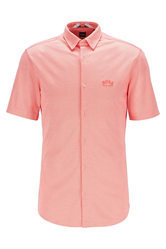 BOSS Mens BIADIA R Short-Sleeved Regular-fit Shirt with Curved Logo - Image 1