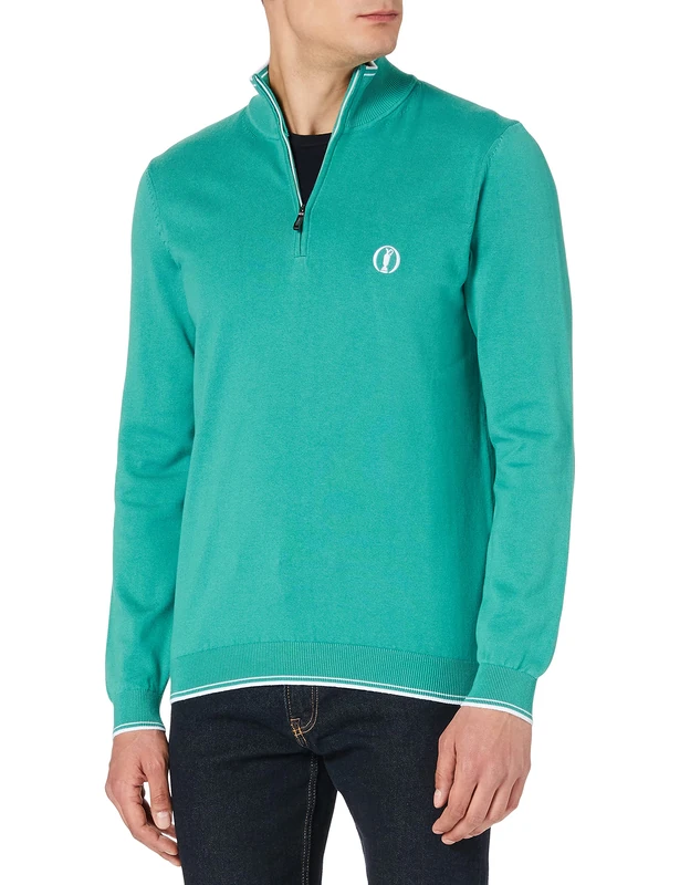 BOSS Mens Zorek Water-Repellent Zip-Neck Sweater in Organic Cotton Turquoise