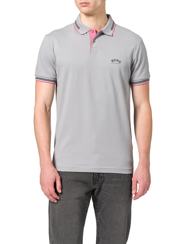 BOSS Men's Paul Curved Polo Shirt, Medium Grey37, S
