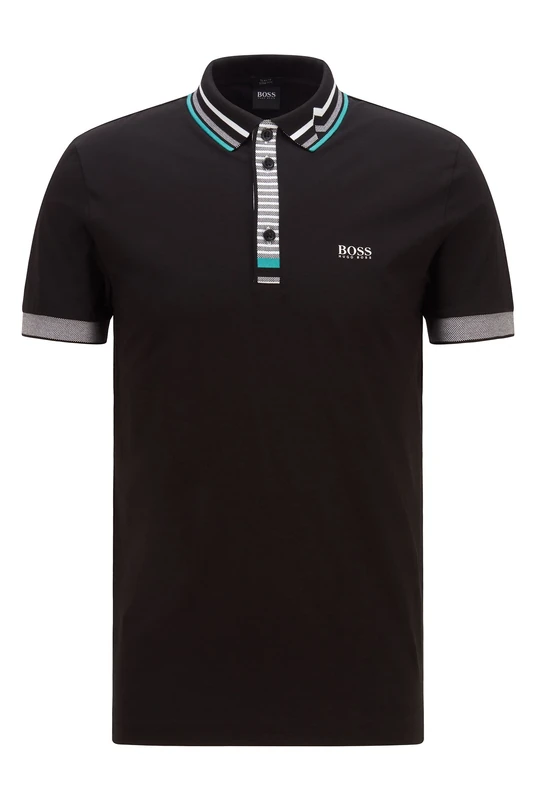 BOSS Mens Paule 5 Slim-fit Polo Shirt in Air Cool Stretch Cotton Black