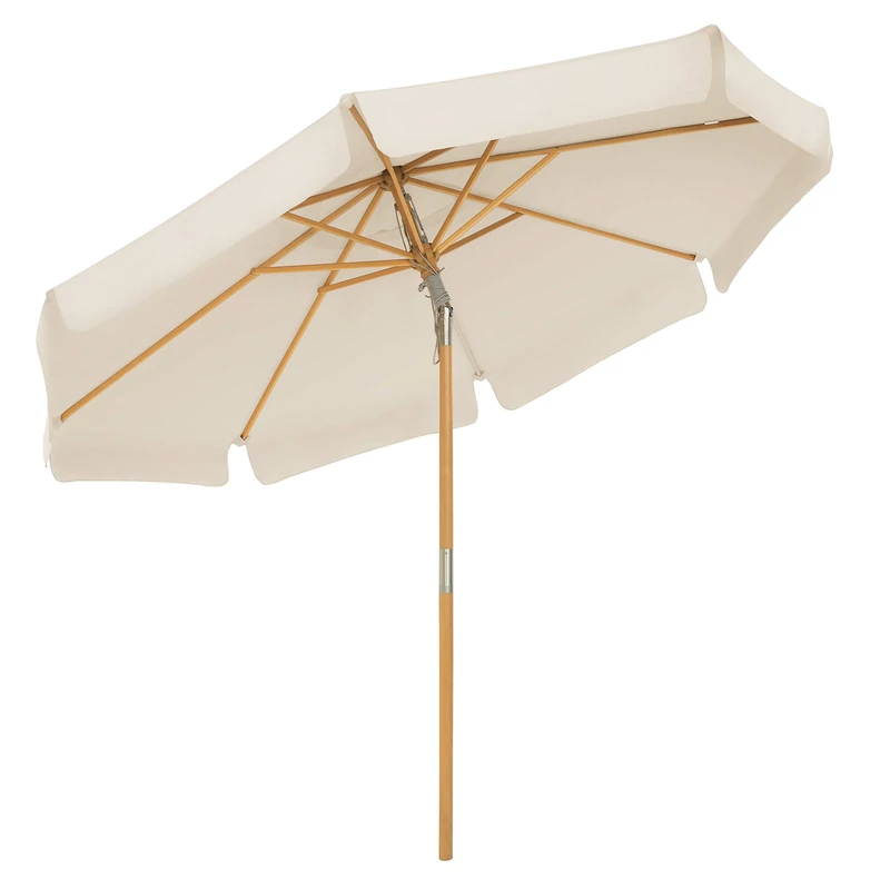 SONGMICS Parasol, Octagonal Garden Umbrella, Sun Protection up to UPF 50+, Parasol Pole and Umbrella Ribs, Made of Wood, Bendable, without Stand, Outdoor, Balcony, Patio, beige, 2,7 m
