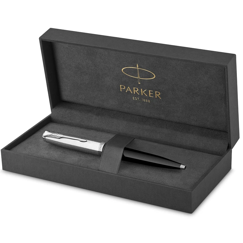 Parker 51 Ballpoint Pen | Black Barrel with Chrome Trim | Medium Point with Black Ink Refill | Gift Box