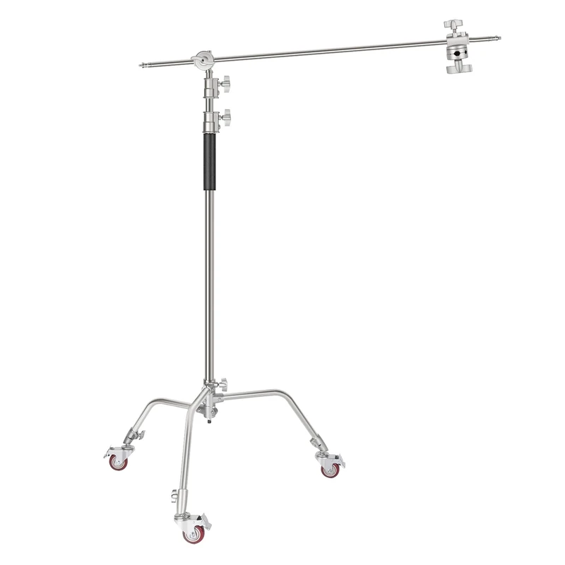 NEEWER Pro 100% Metal C Stand Light Stand with Wheels, Max. Height 10.8ft/330cm Adjustable Reflector Stand with 4ft/120cm Boom Arm & 3 Pulleys for Photo Studio Video Reflector, Monolight, etc
