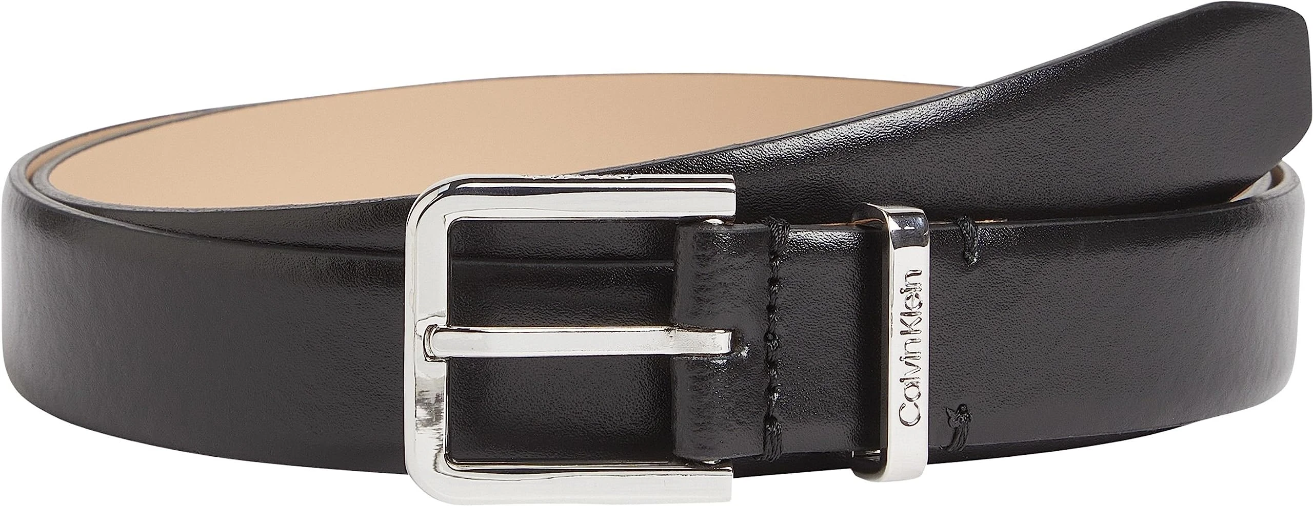 Calvin Klein Women Leather Belt Metal Loop 2.5 cm, Black (Ck Black), 85
