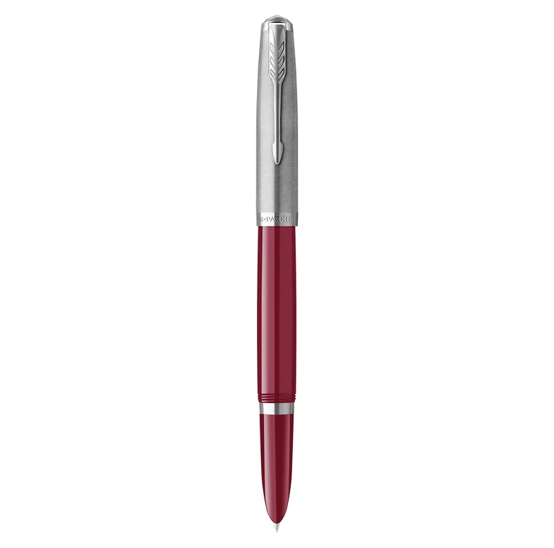 Parker 51 Fountain Pen | Burgundy Barrel with Chrome Trim | Fine Nib with Black Ink Cartridge | Gift Box