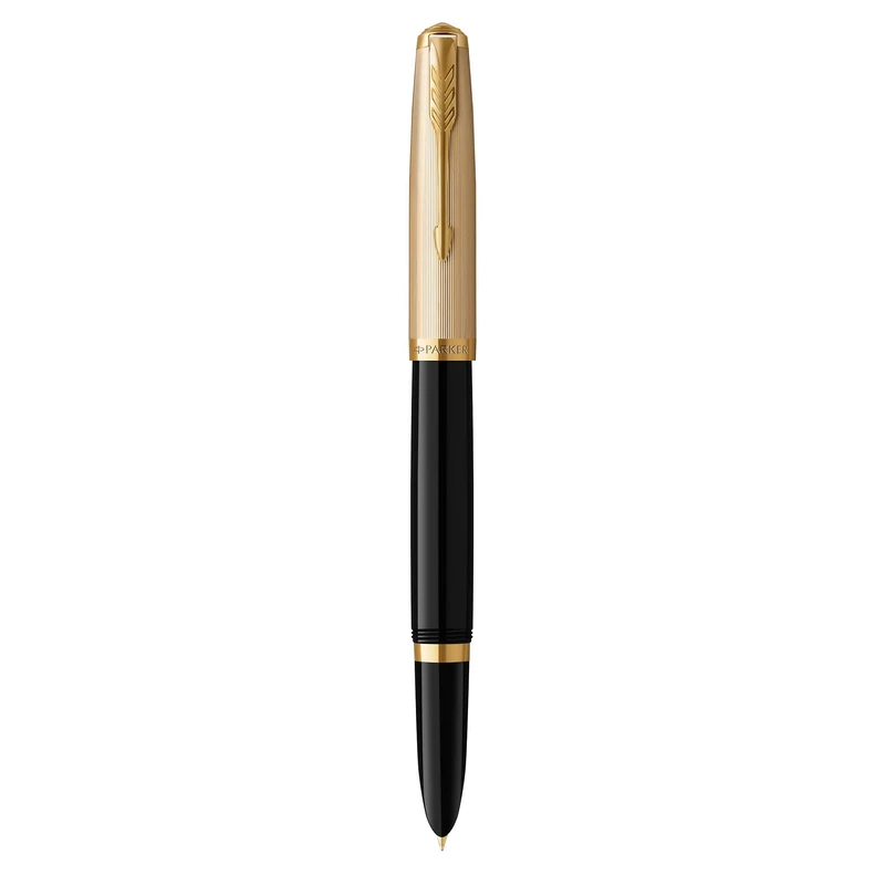 Parker 51 Black Fountain Pen - Gold Trim, Fine 18k Gold Nib, Gift Box