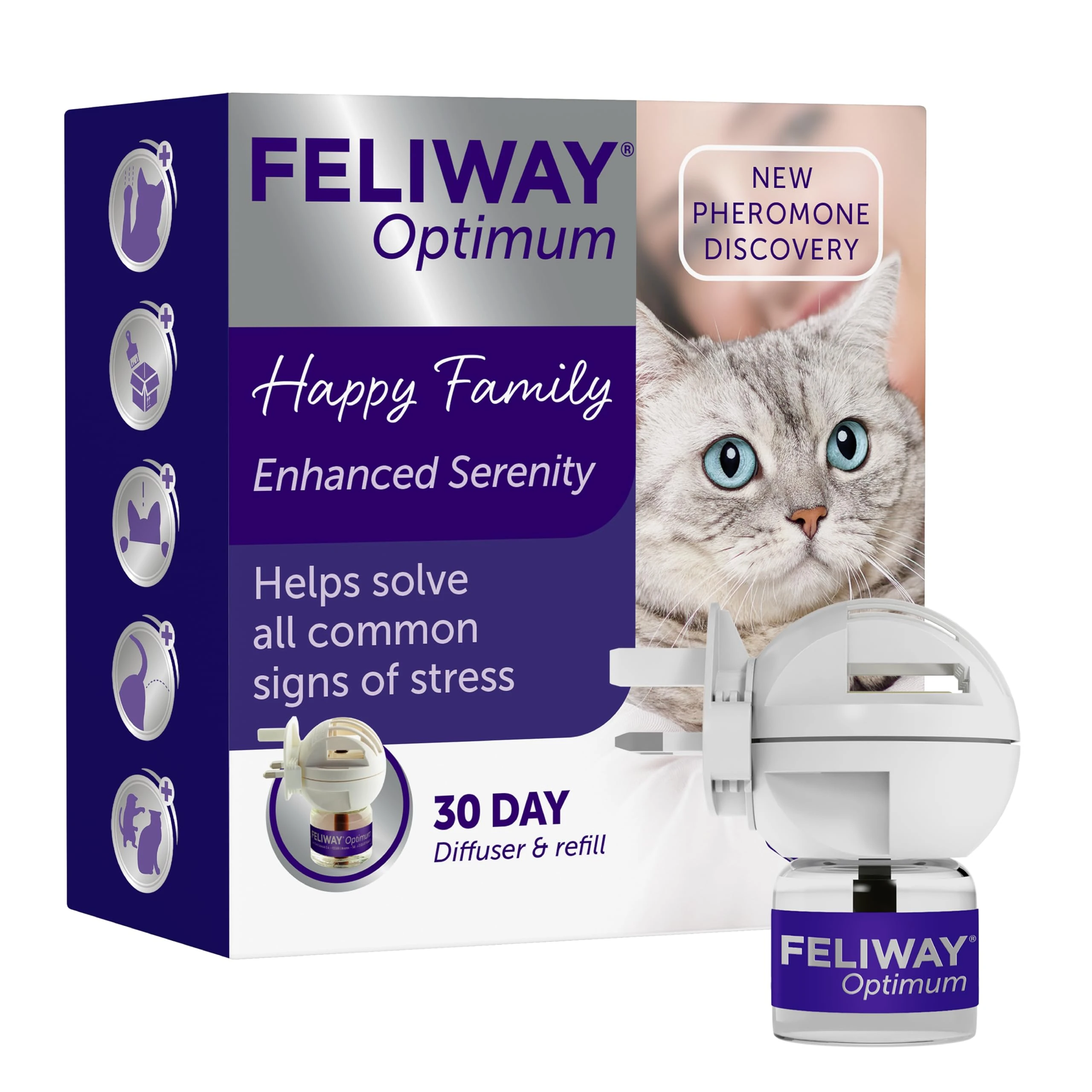 FELIWAY Optimum 30 Day Cat Calming Odourless Plug In Pheromone Diffuser Starter Kit, 48ml - Helps Solve Signs of Stress in Cats & Kittens, Veterinary Recommended, Drug-free, Clinically Proven
