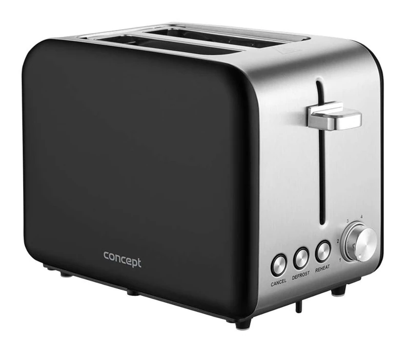 Concept TE2052 Stainless Steel Toaster with Wide Slot 36 mm 2 Cooking Compartments Electronic Timer 950 W Matt Black