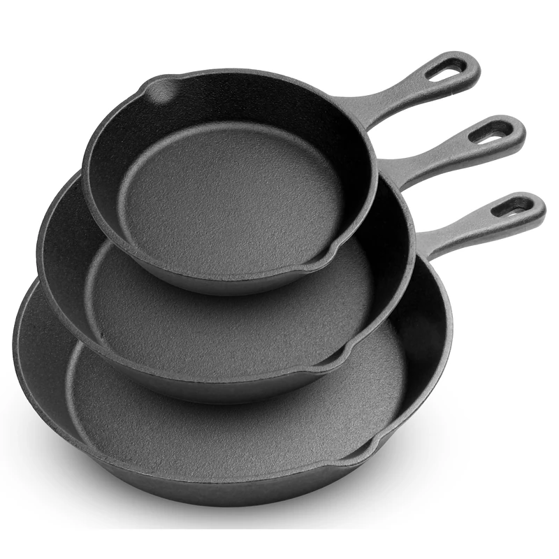NutriChef Cast Iron Skillet Set 15/20/25cm - Pre-Seasoned