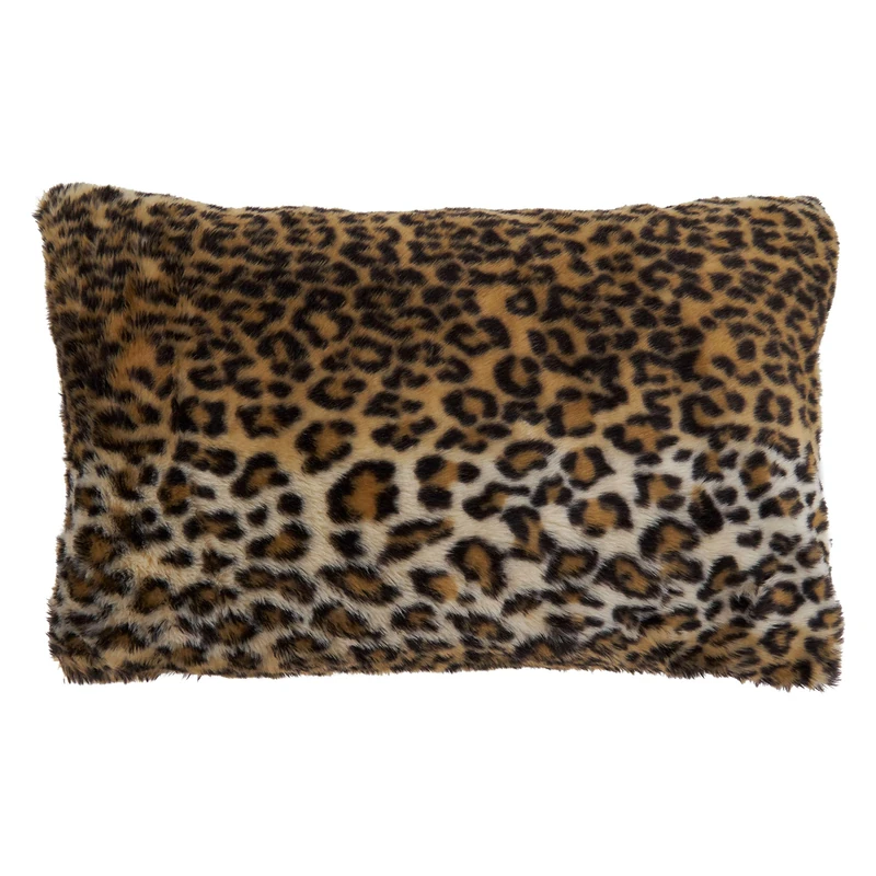 SARO LIFESTYLE Cheetah Print Faux Fur Throw Pillow, 12" x 20" Poly Filled, Brown