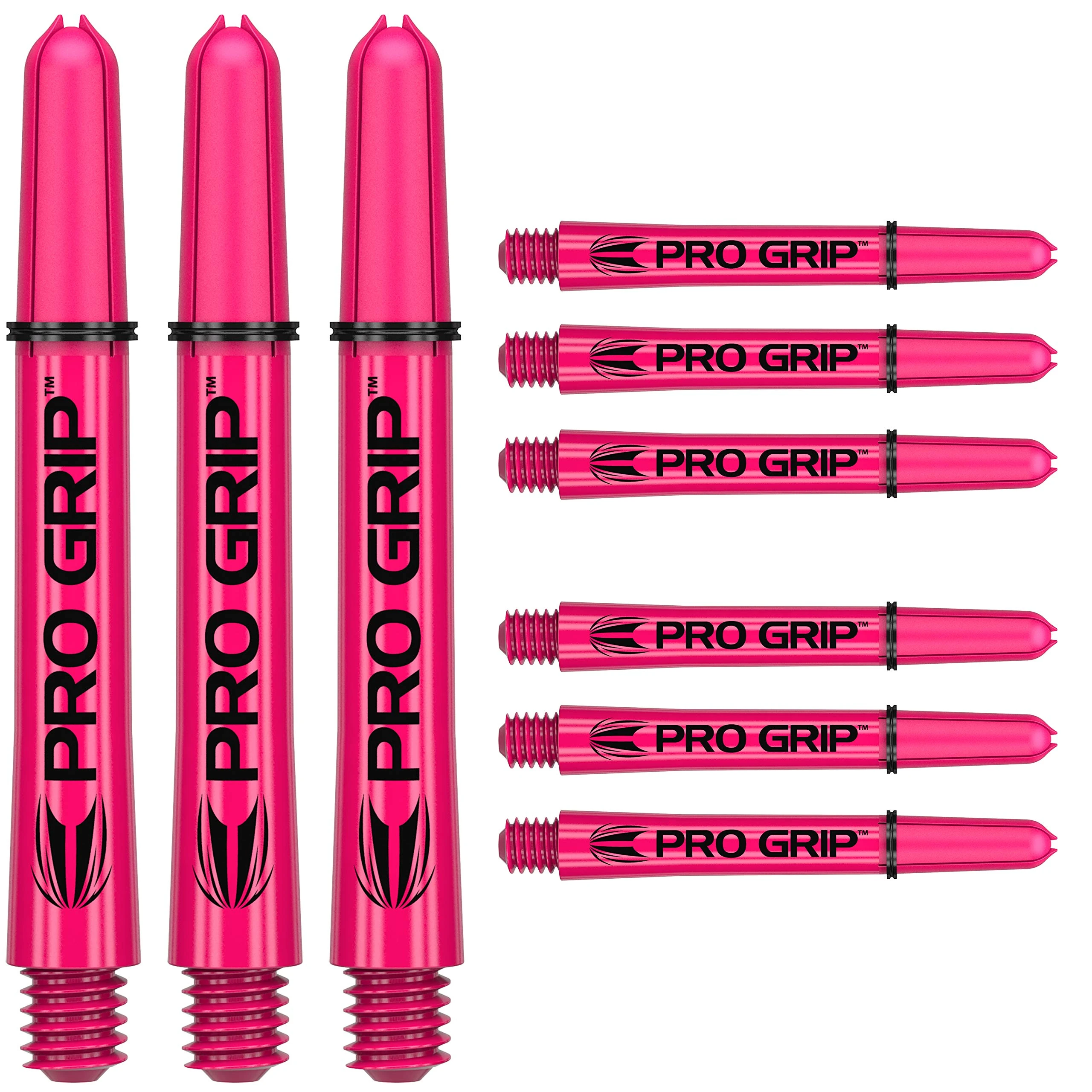 Target Darts Pro Grip Shafts – Set of 9 | Pink, Medium (48mm) | Dart Stems, Professional Darts Accessories, 2BA Shaft Multipack with Rings