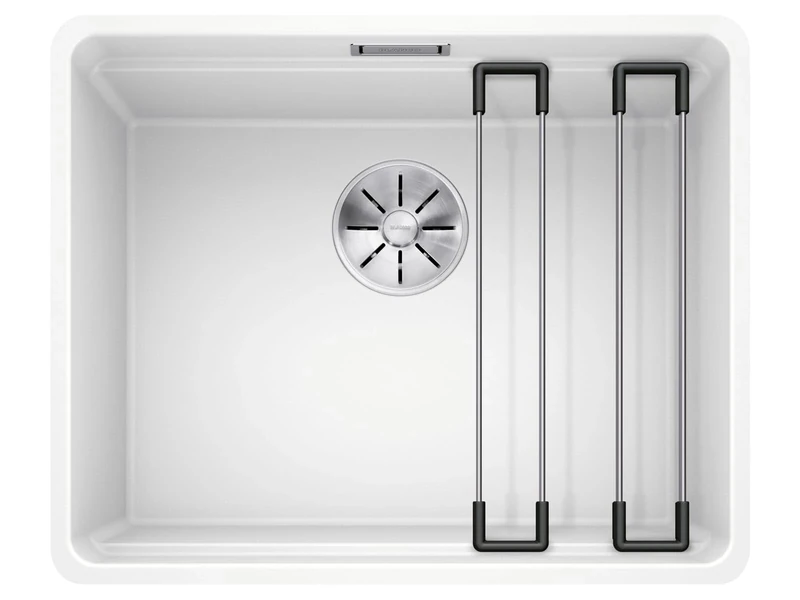 BLANCO ETAGON 500-F | SILGRANIT Sink in White | Installation Type: flushmount Installation | for 60 cm Wide Base cabinets | System Concept with Versatile ETAGON Rails | [52.7x42.7x21.2 cm]