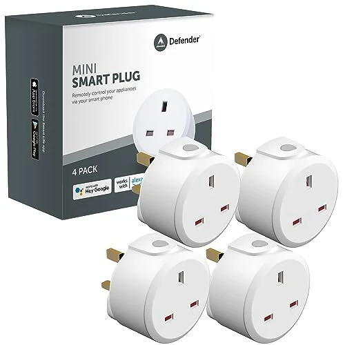 Defender Smart Plug - Alexa & Google Home Compatible - Wireless Voice Controlled Home Automation - WiFi Remote Control Socket - Timer Schedule (4 Pack)