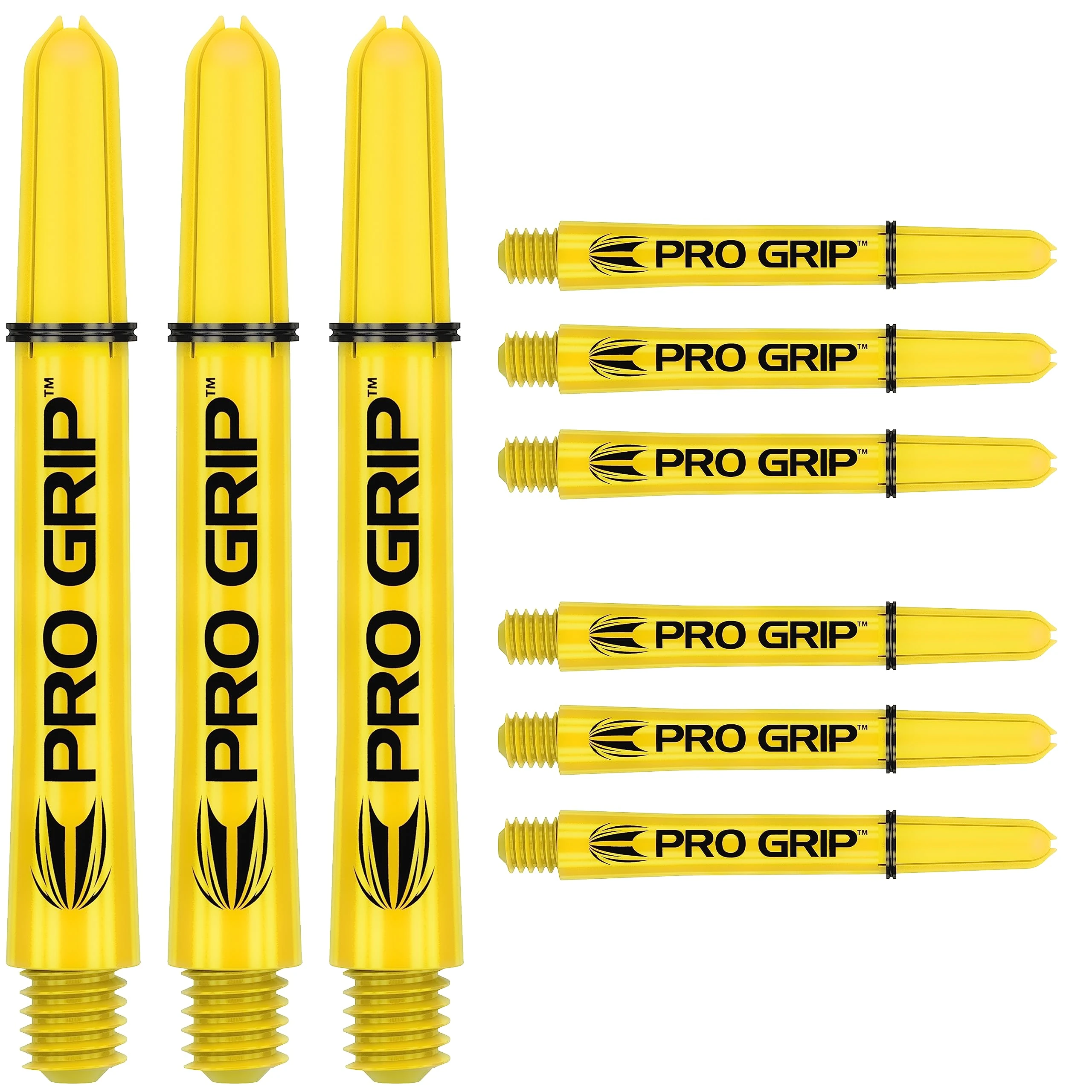 Target Darts Pro Grip Shafts – Set of 9 | Yellow, Medium (48mm) | Dart Stems, Professional Darts Accessories, 2BA Shaft Multipack with Rings