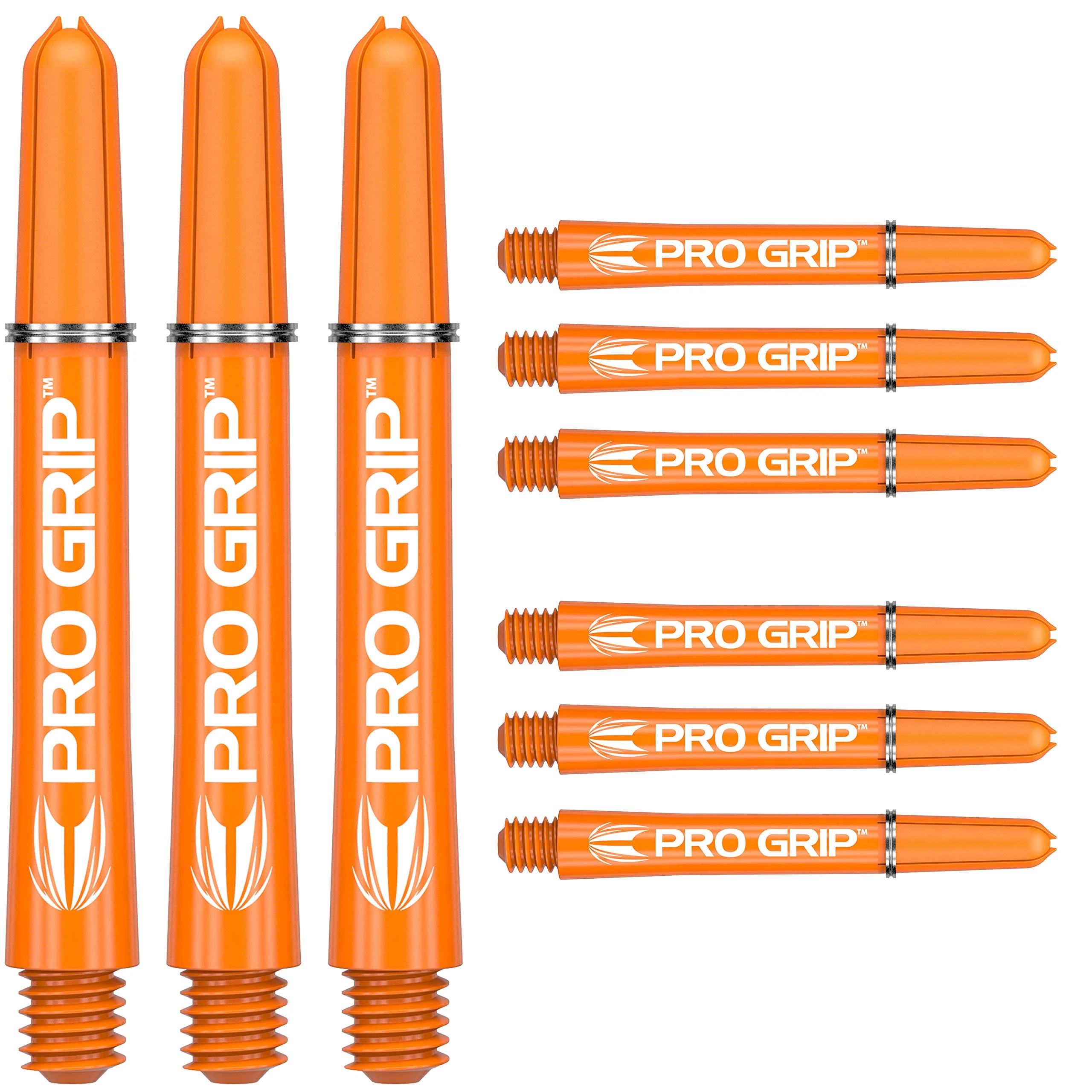 Target Darts Pro Grip Shafts – Set of 9 | Orange, Medium (48mm) | Dart Stems, Professional Darts Accessories, 2BA Shaft Multipack with Rings