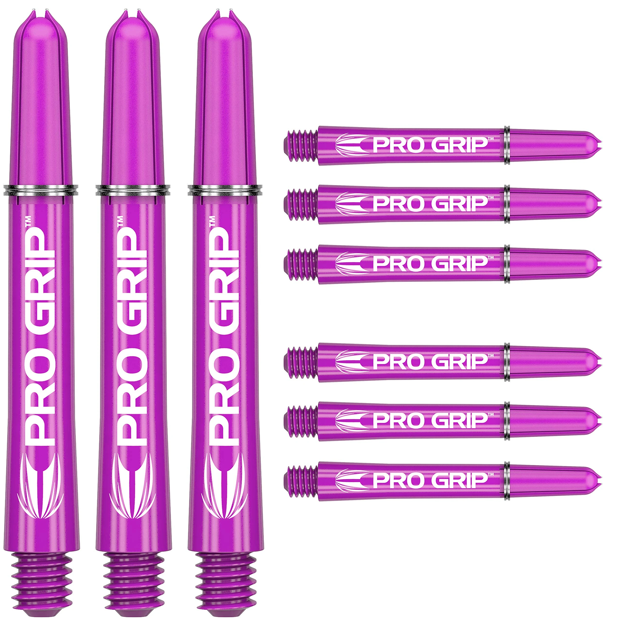 Target Darts Pro Grip Shafts – Set of 9 | Purple, Medium (48mm) | Dart Stems, Professional Darts Accessories, 2BA Shaft Multipack with Rings