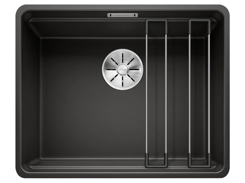 BLANCO ETAGON 500-F | SILGRANIT Sink in Black | Installation Type: flushmount Installation | for 60 cm Wide Base cabinets | System Concept with Versatile ETAGON Rails | [52.7x42.7x21.2 cm]
