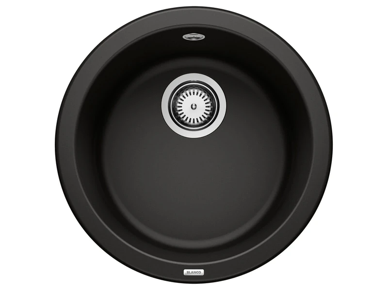BLANCO Rondo | SILGRANIT Sink in Black | Installation Type: Inset Installation from Above | for 45 cm Wide Base cabinets | The Round, Individual Solution for Small Kitchens | Ø 45 cm