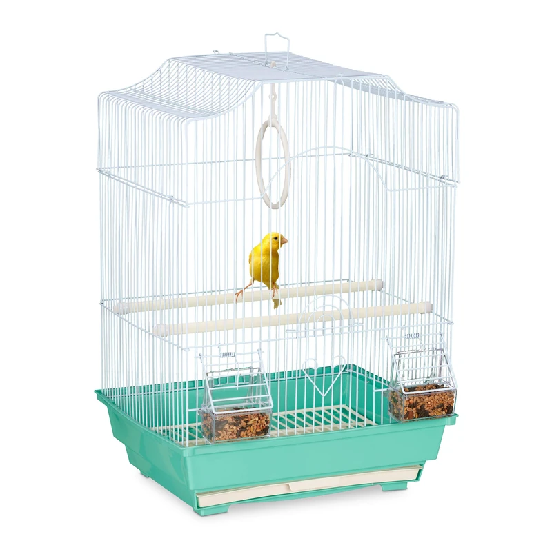 Relaxdays Bird Cage, Birdcage for Small Birds, Perches & Feeders, H x W x D 49.5 x 35 x 32 cm, Green