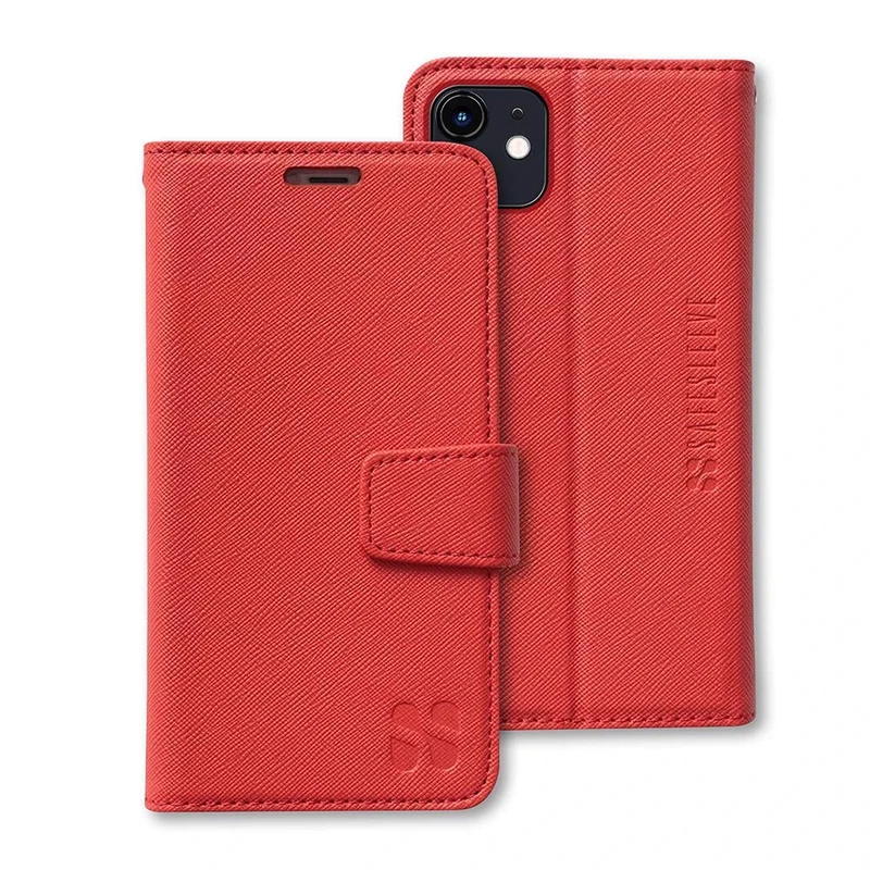 SafeSleeve EMF Protection Anti Radiation iPhone Case: iPhone 12 Mini RFID EMF Blocking Wallet Cell Phone Case (Red)